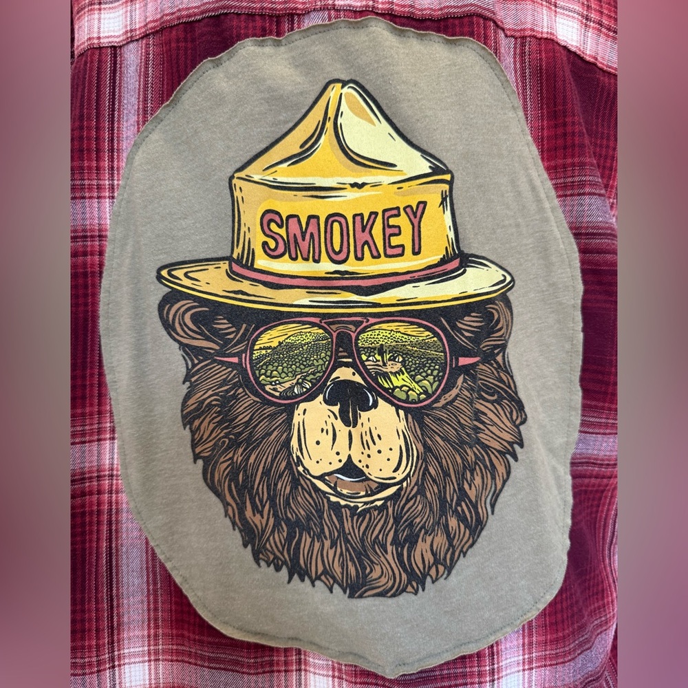 Upcycled Smokey the Bear Flannel Jacket #225 - Picture 3 of 4